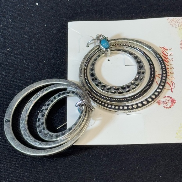 Premier Designs Silver Tone Dangling Triple Hoops With Blue Accents Stone 2.5in - Picture 8 of 9
